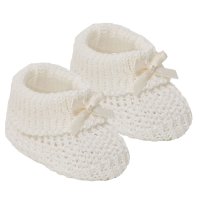 S436-C: Cream Cotton Baby Bootees w/Bow